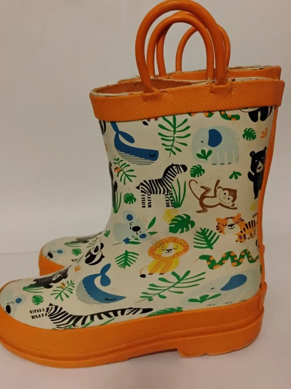 Lily & Dan Kids Safari Jungle Rain Boots Orange Animal Print Waterproof 9/10